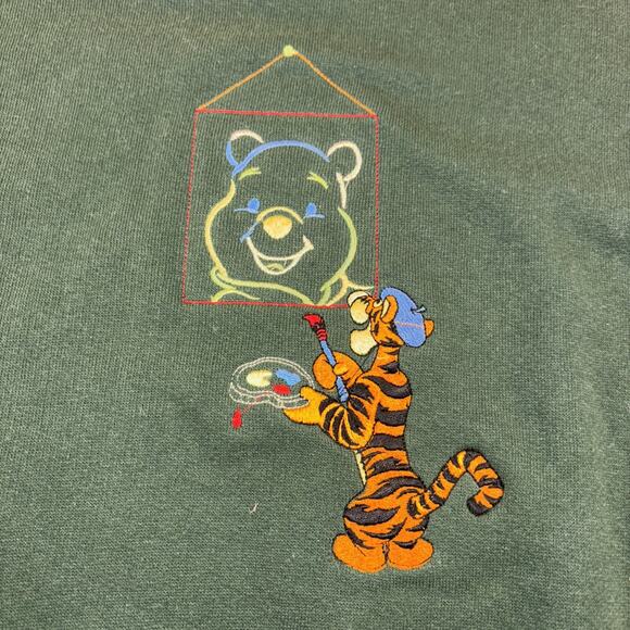 Vintage Tigger Pooh Embroidered Sweatshirt Green 90s XL - Picture 2 of 7